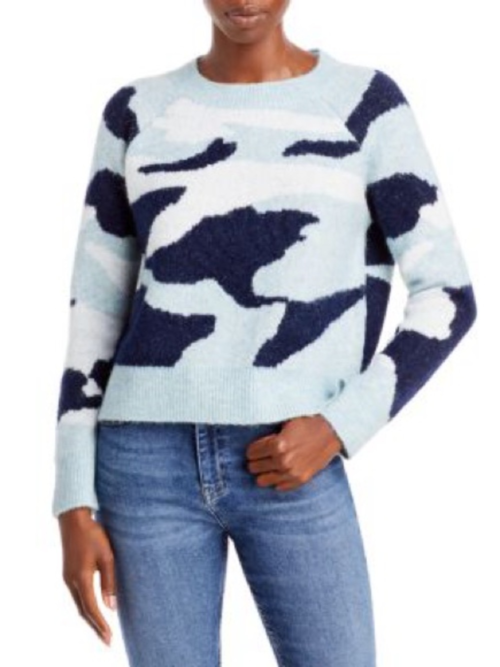Aqua Camo Crewneck Light Blue and Navy Marled Knit Sweater